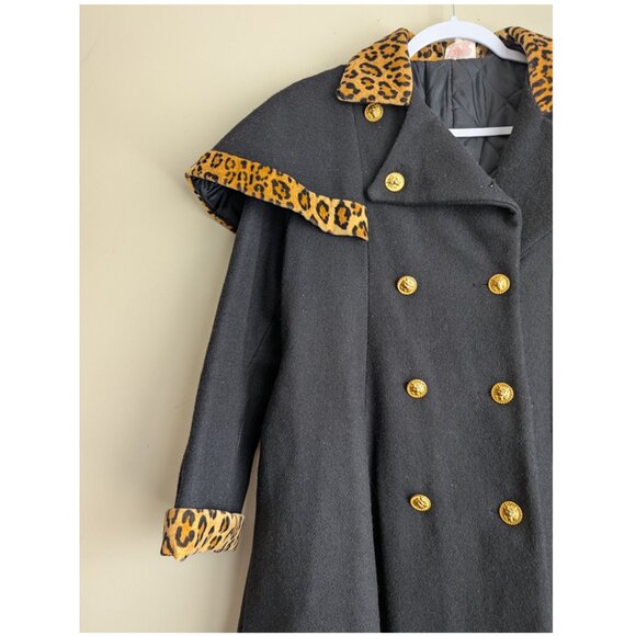 Pierre Cardin Paris Vintage Leopard trim pea wool coat - Picture 6 of 12